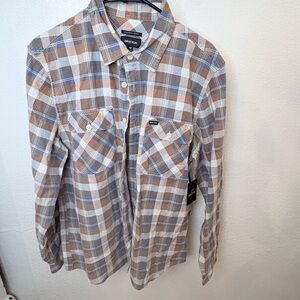 Brixton Plaid Button-Down Shirt in Tan, Blue & White